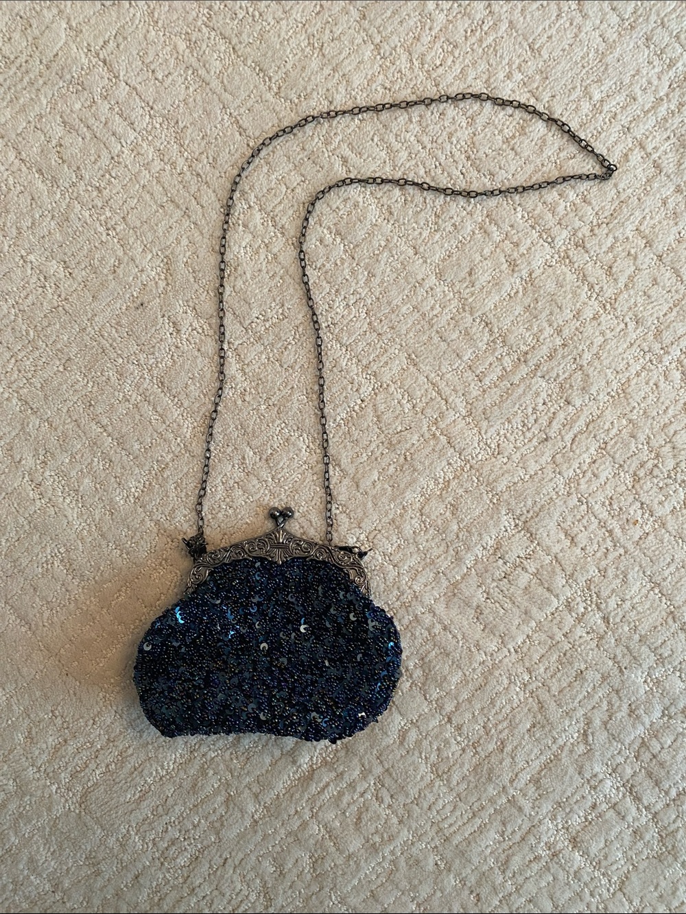 Blue Sequins Embroidered Purse